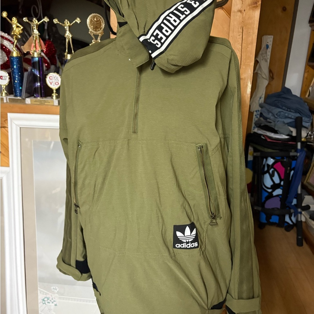 Adidas Men's Green Hooded Windbreaker